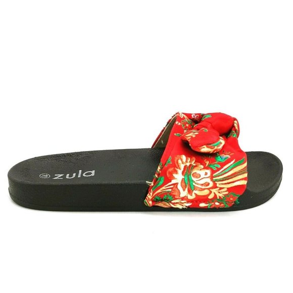 Zula Womans Red‎ Floral Knot Slide Sandal 10M NEW - Picture 1 of 11